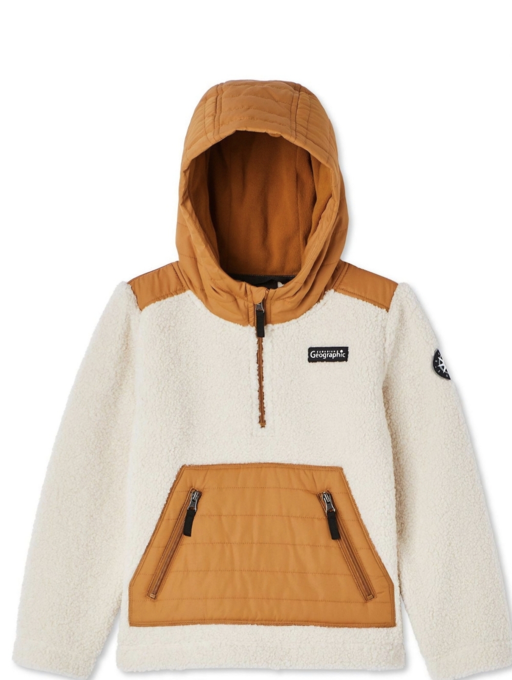 Canadiana x RCGS Kids' Gender Inclusive Salted Honey Hooded Sherpa Popover. XL